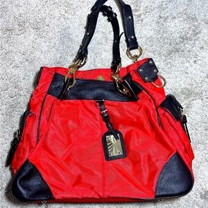 Red Black Purse Gold Hand Bag Buckle Canvas Shoulder Luxury Western 11x16 New